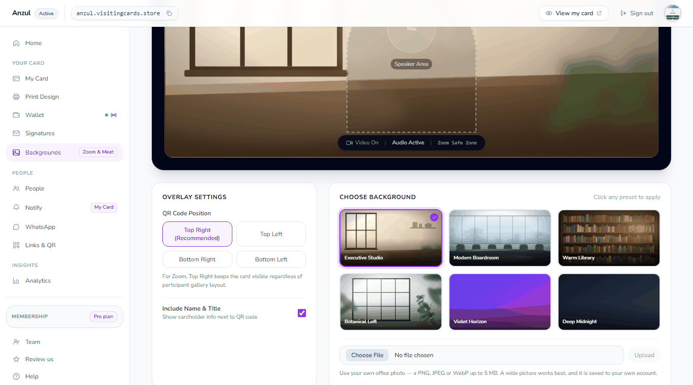 The overlay settings and the six backgrounds to choose from, with the option to use your own picture.