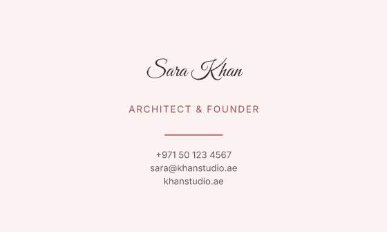 Centred business card design, Blush Script
