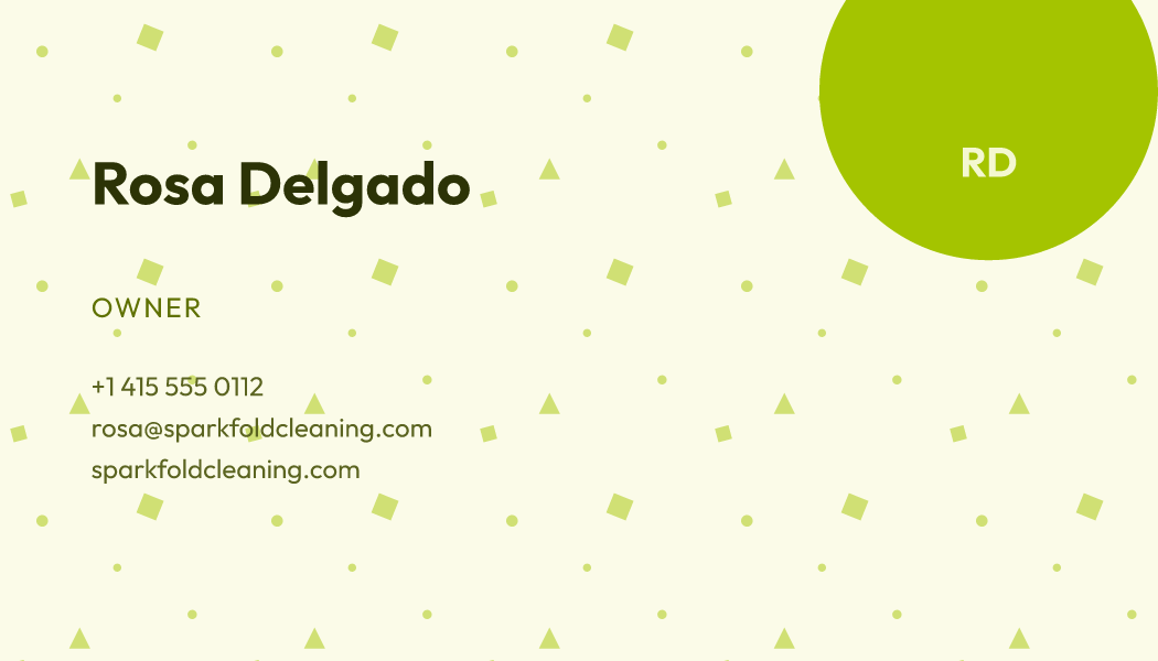 The Citrus Blob business card design filled in for Rosa Delgado, Owner at Sparkfold Cleaning, with a phone number, an email, a website and a QR code.
