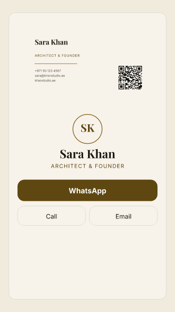 A digital business card made from a free template, shown on a phone